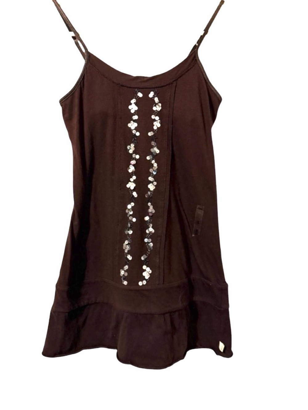 NWOT Hollister Y2K American VTG Cami Chocolate Brown Sequin-Trim Spaghetti Strap